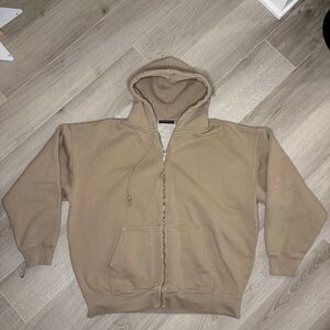 Brandy Melville Zip Up Hoodie OS Beige Tan Full Zip Sweatshirt Fleece Lined